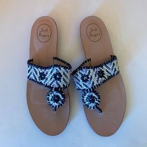 Jack Rogers Blue White Woven Miller Sandals